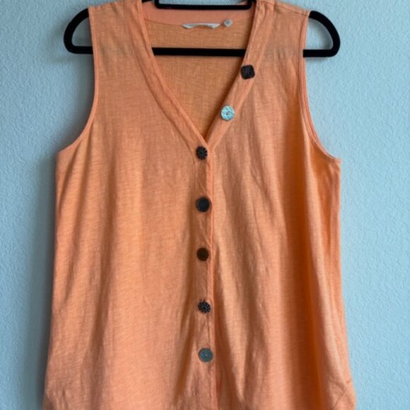Soft Surroundings Size M Danielle Sleeveless Mixed Button top Apricot Artsy Boho - Picture 2 of 8